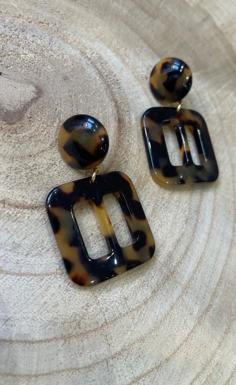 Boucle D'oreille Tombante Carrée - Effet Miroir à Facettes, Référence 4310, Occasion