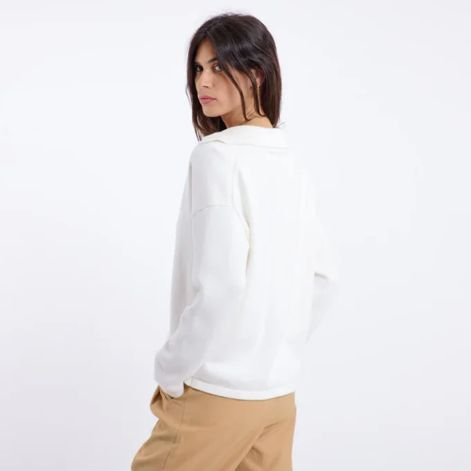 PULL SINDY BLANC COL V LACET 