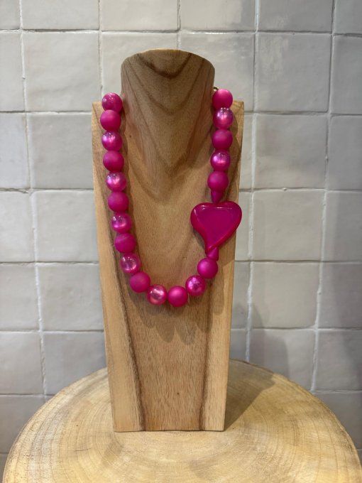 COLLIER À PERLES ET CŒUR NACRÉ ROSE - FRANCINE BRAMLI  