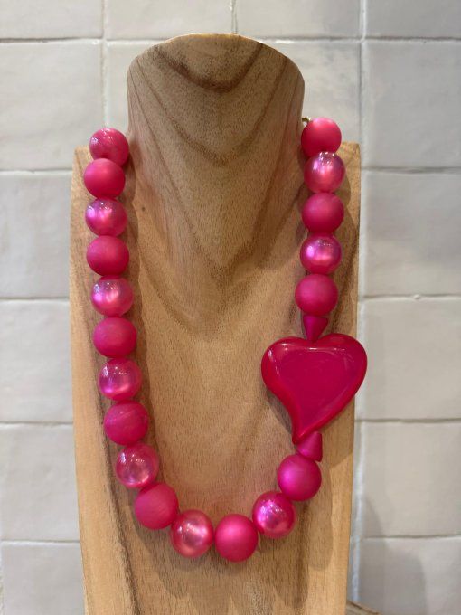 COLLIER À PERLES ET CŒUR NACRÉ ROSE - FRANCINE BRAMLI  