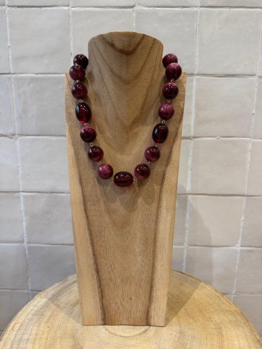 COLLIER EN PERLES BORDEAUX - FRANCINE BRAMLI  