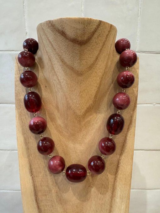 COLLIER EN PERLES BORDEAUX - FRANCINE BRAMLI  