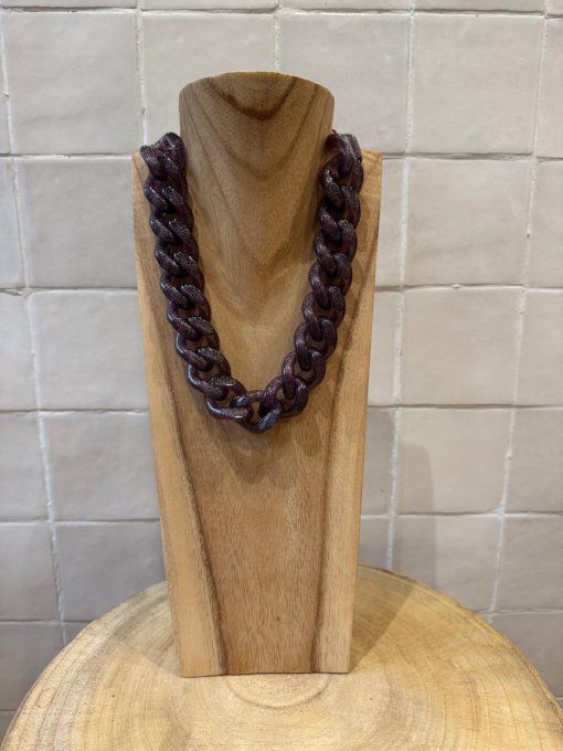 COLLIER MAILLONS GRIS PAILLETÉ - FRANCINE BRAMLI  