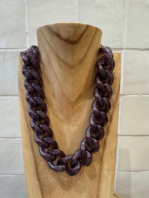 COLLIER MAILLONS GRIS PAILLETÉ - FRANCINE BRAMLI  