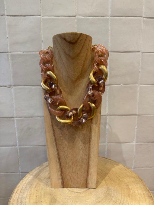 COLLIER MAILLONS VIEUX ROSE PAILLETÉ /DORÉ / GLITTER - FRANCINE BRAMLI  