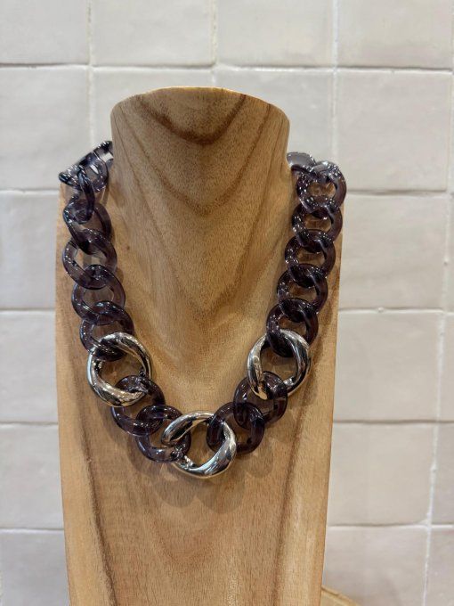 COLLIER MAILLONS NOIR / ARGENTÉ - FRANCINE BRAMLI  