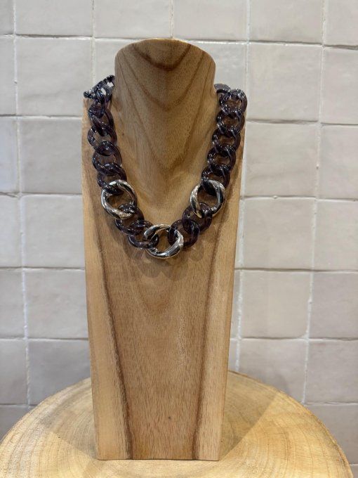 COLLIER MAILLONS NOIR / ARGENTÉ - FRANCINE BRAMLI  