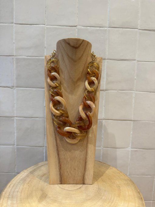 COLLIER MAILLONS BEIGE TRANSPARENTS/DORÉE TERRACOTA - FRANCINE BRAMLI 