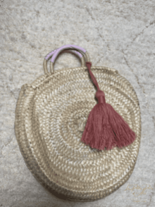 PANIER ROND POMPOM ROSE