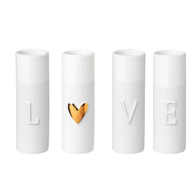 4 MINIS VASES "LOVE" EN PORCELAINE