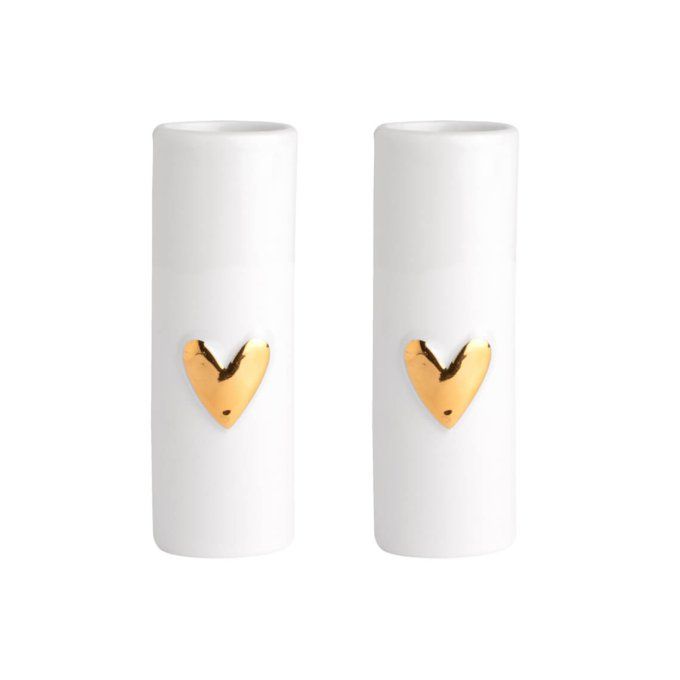 SET DE 2 MINI VASES COEUR OR EN PORCELAINE