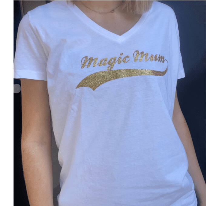 T-SHIRT TAL "MAGIC MUM" BLANC & PAILETTES GOLD