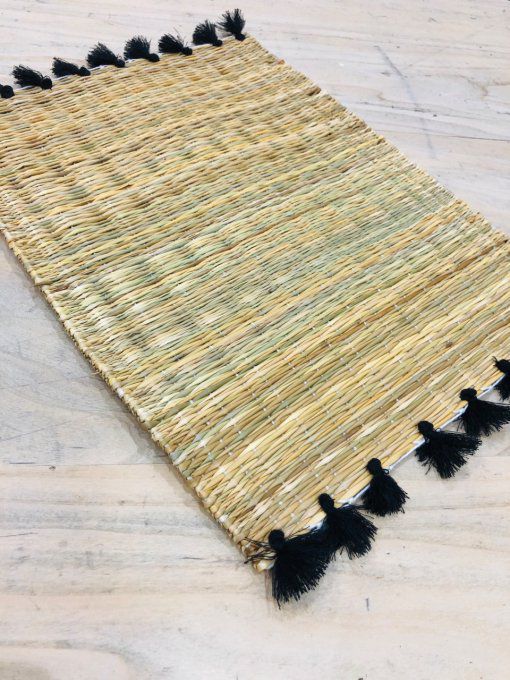 SET DE TABLE PAILLE POMPONS NOIR