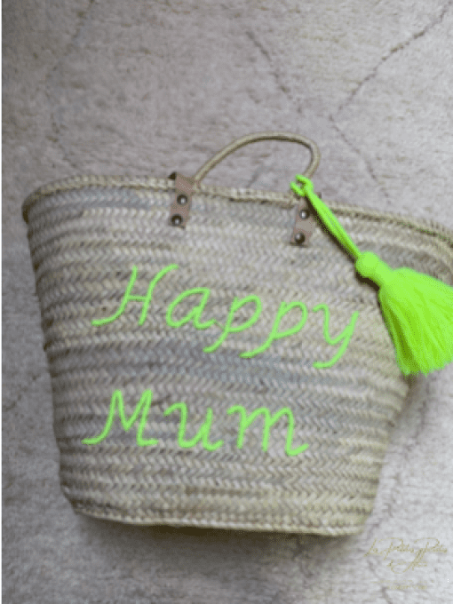 PANIER "HAPPY MUM"  JAUNE FLUO