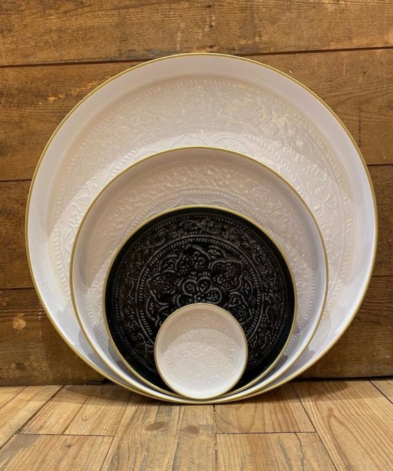 PLATEAU BERBÈRE MÉTAL ÉMAILLÉ BLANC - XXL