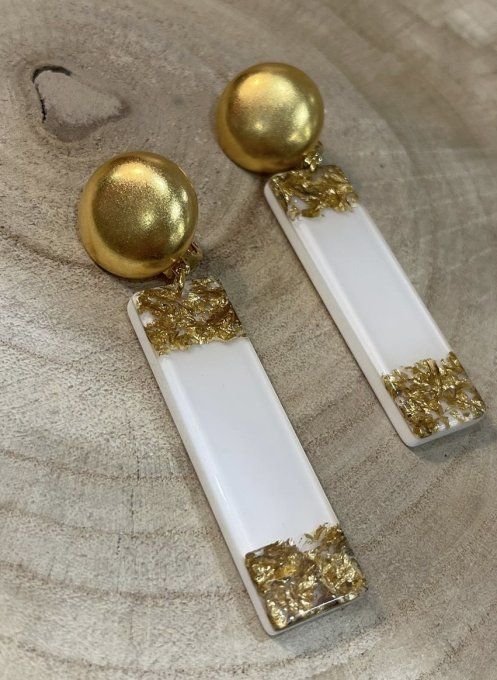 BO CLIP CREA RECTANGLES BLANCHES ET PAILLETTES OR - FRANCINE BRAMLI 
