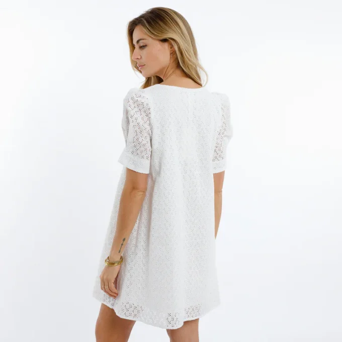 ROBE DALLA À ÉPAULES BOUFFANTES BRODERIE ANGLAISE BLANCHE