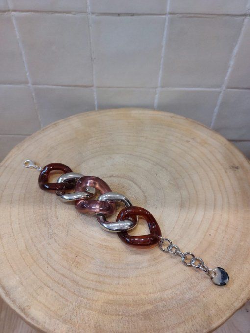 BRACELET MAILLONS BORDEAUX ARGENT ET ROSE - FRANCINE BRAMLI