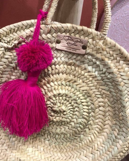 PANIER ROND POMPON FUSCHIA