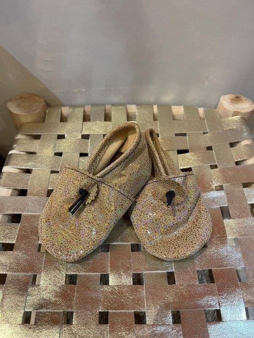 CHAUSSONS BABOUCHES CUIR CAMEL GLITTER