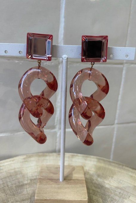 BO CLIP MAILLONS CARRÉES MIROIRS ET TRANSLUCIDES ROSES  - FRANCINE BRAMLI 