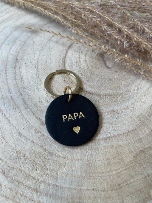 PORTE-CLÉS CUIR ROND "PAPA" NOIR