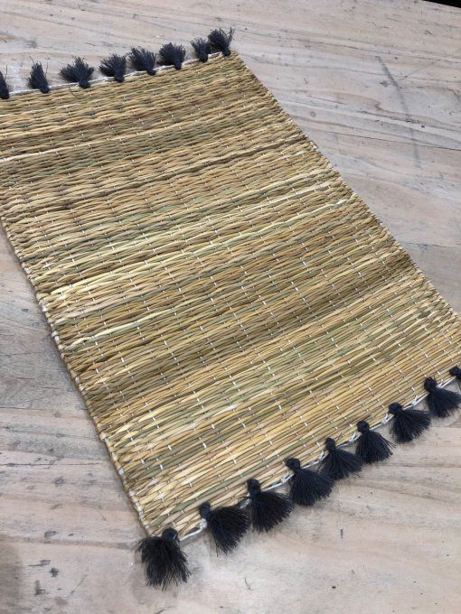 SET DE TABLE PAILLE POMPONS GRIS
