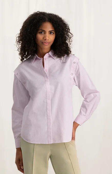 CHEMISE RAYÉE ROSE À DÉTAILS MANCHES