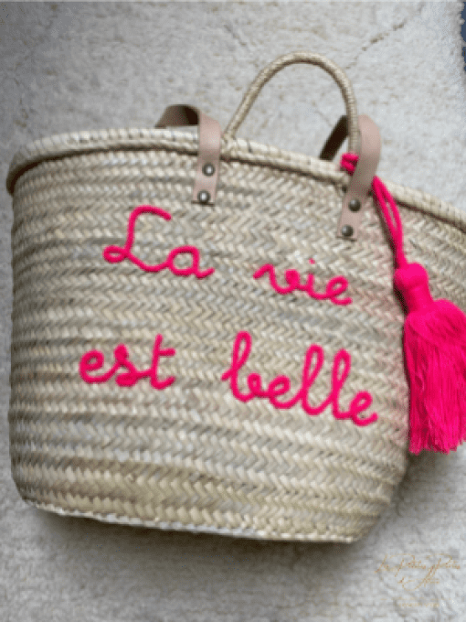 PANIER "LA VIE EST BELLE" ROSE BONBON