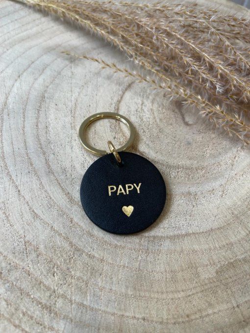 PORTE-CLÉS CUIR ROND "PAPY" NOIR