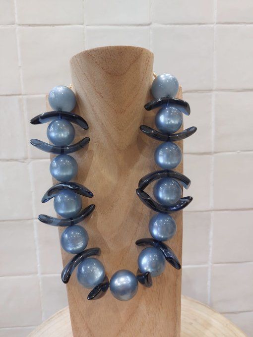 COLLIER À BOULES ET TIGES BLEU - FRANCINE BRAMLI