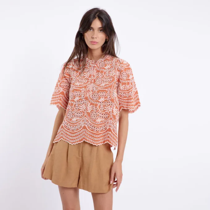 BLOUSE BRODÉE TERRACOTTA CATARINA