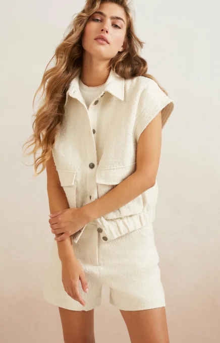 VESTE SANS MANCHE BEIGE À COL