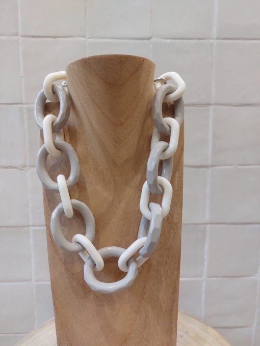 COLLIER GROS MAILLONS GRIS ET BLANC - FRANCINE BRAMLI 