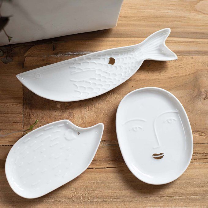 VIDE POCHE VISAGE BLANC ET DORÉ EN PORCELAINE