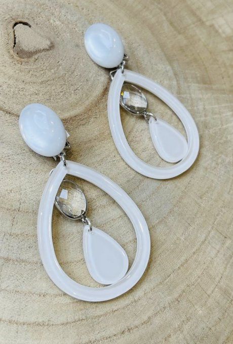 BO CLIP GOUTTES BLANCHES ET PENDANTS CRISTAL - FRANCINE BRAMLI