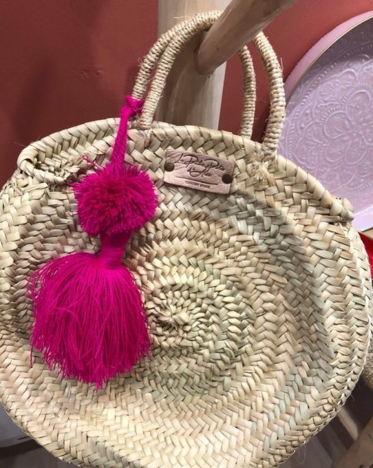 PANIER ROND POMPON FUSCHIA