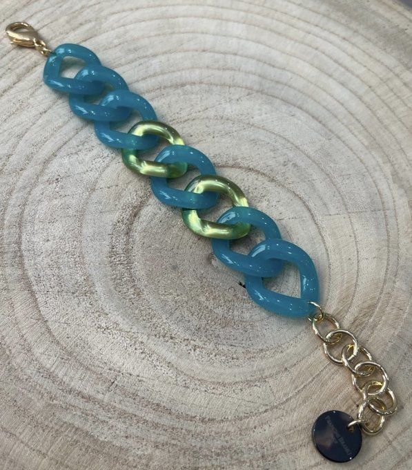 BRACELET MAILLONS BLEU VERT TRANSLUCIDE ET VERT GIVRÉ - FRANCINE BRAMLI