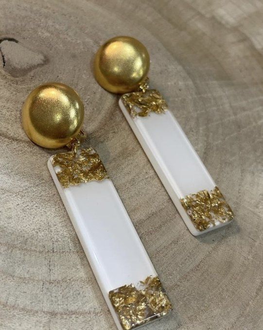 BO CLIP CREA RECTANGLES BLANCHES ET PAILLETTES OR - FRANCINE BRAMLI 