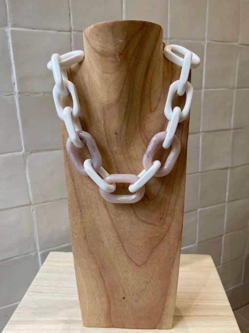 COLLIER MAILLONS OVALES BLANC TAUPE - FRANCINE BRAMLI