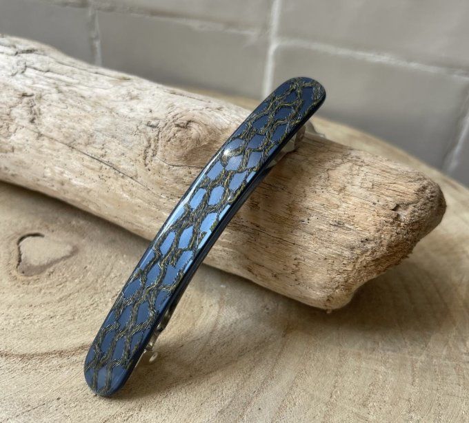 BARRETTE PINCE FINE PLATE REPTILE BLEU - FRANCINE BRAMLI