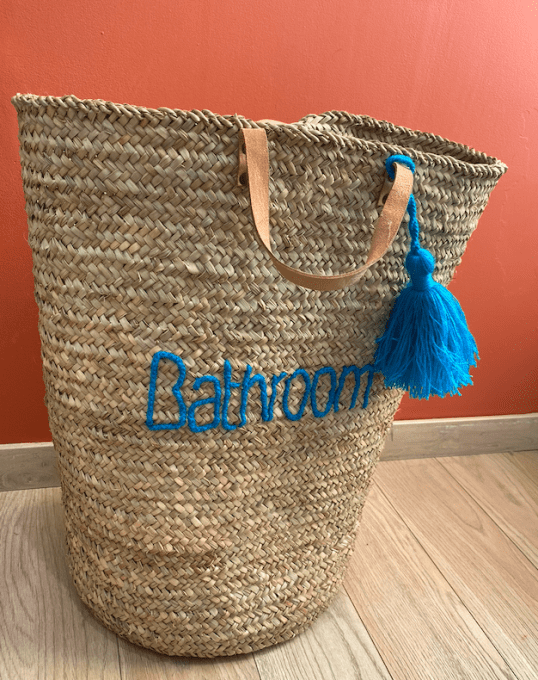 PANIER BATHROOM BLEU ANSES CUIR