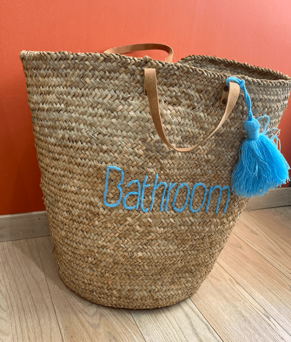 PANIER BATHROOM BLEU CIEL ANSES CUIRS