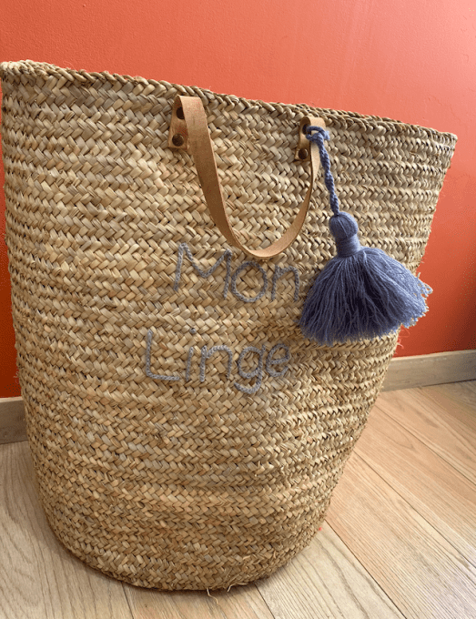 PANIER MON LINGE GRIS ANSES CUIR