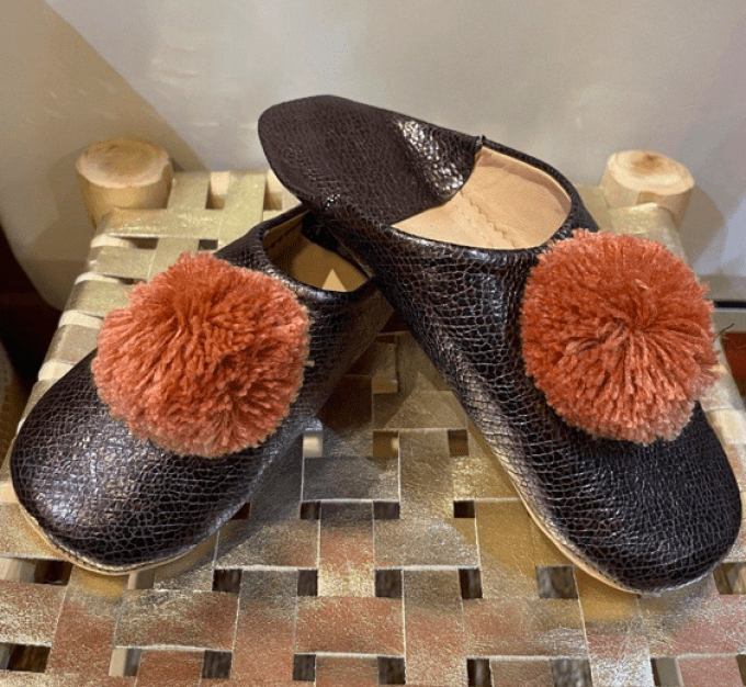 CHAUSSONS BABOUCHES VIOLINE GLITTER/VIEUX ROSE