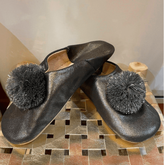 CHAUSSONS BABOUCHES GRIS ANTHRACITE GLITTER/ ARGENT