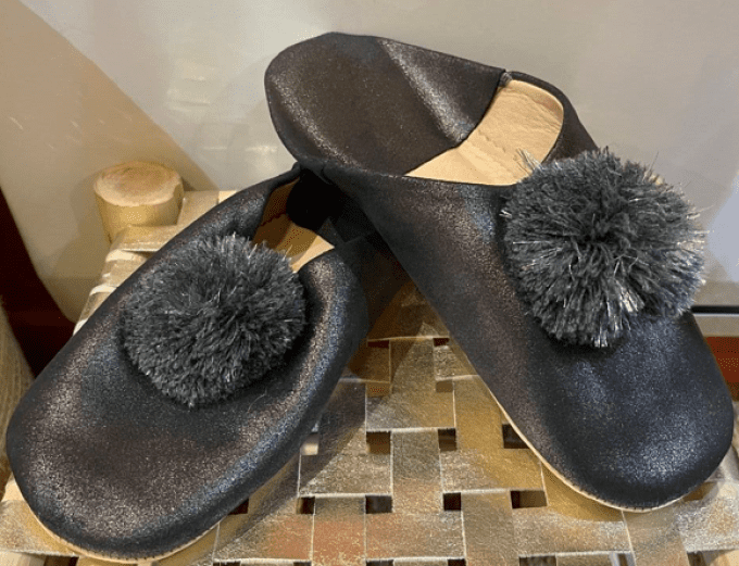 CHAUSSONS BABOUCHES GRIS ANTHRACITE GLITTER/ ARGENT