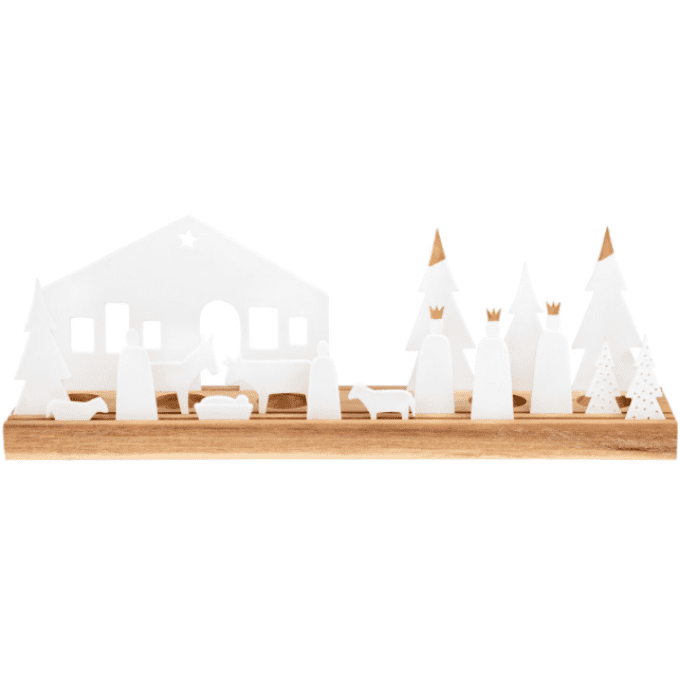 GRANDE CRÈCHE EN PORCELAINE ET BOIS