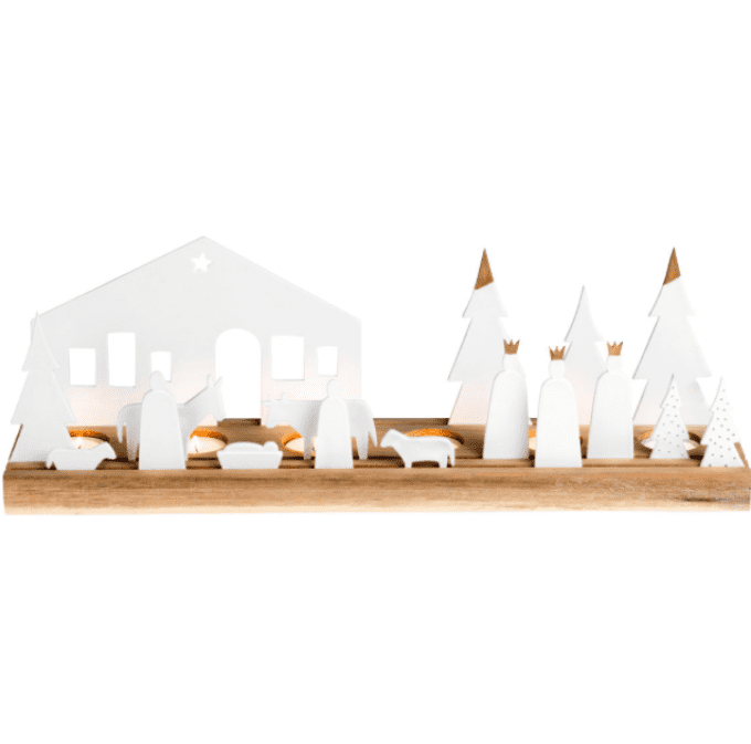 GRANDE CRÈCHE EN PORCELAINE ET BOIS
