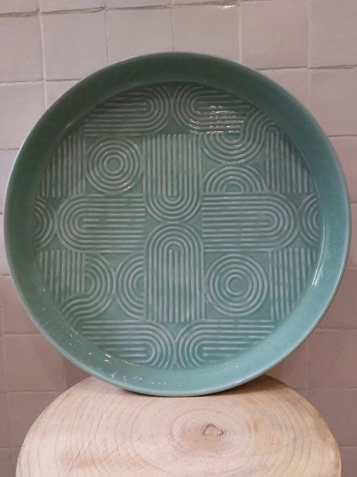 PLATEAU MOLITOR MÉTAL ÉMAILLÉ CELADON - GRAND MODÈLE XL   